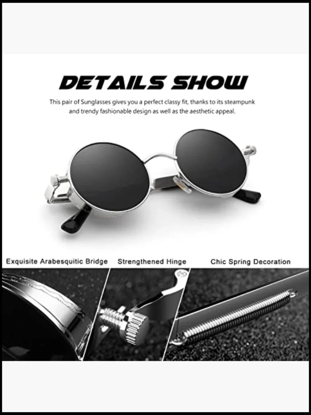 Retro Steampunk Round Polarized Sunglasses UV400 Protection Circle Metal Frame